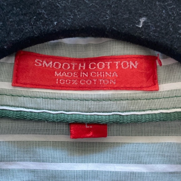 Izod Men’s Smooth Cotton Long Sleeves Olive/White Striped Dress Shirt Size L - Picture 3 of 5